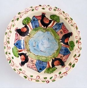 Dakal vintage studio pottery chicken folk art serving bowl